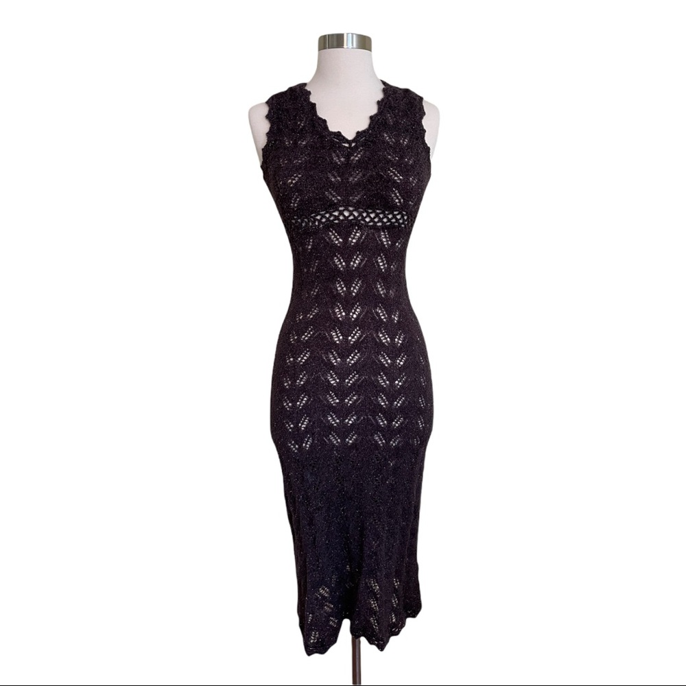 Tocca grey metallic crochet long dress SZ M